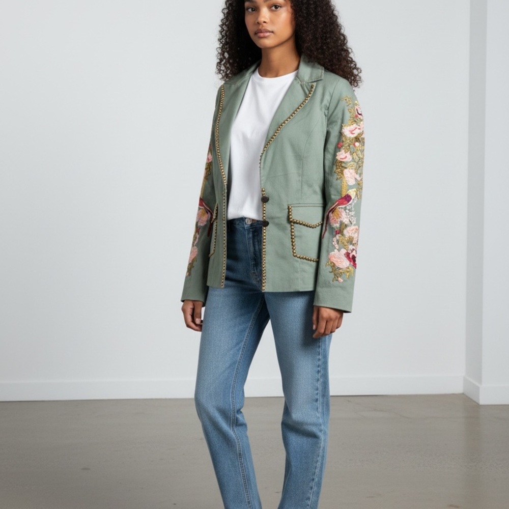 Aratta Silent Journey Embroidered Denim Jacket Size M - Picture 4 of 4